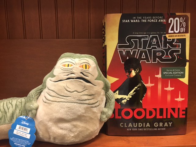 BNJacksonville's tweet photo. Jabba says come get Bloodlines now! So does bookseller Richard! #StarWars #BNJax #RecommendsWednesday https://t.co/Nzo71LSMvv