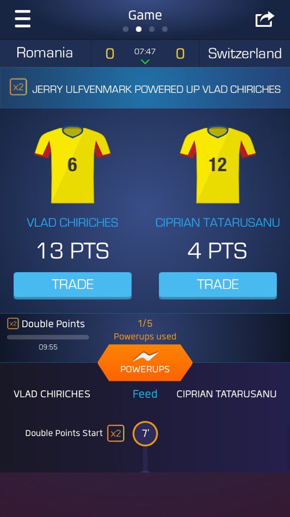ulfvenmark99's tweet photo. Just used my Double Up on Vlad Chiriches on @ultimatefanlive for #ROU vs #SUI https://t.co/Ok5P9QWx1u https://t.co/fkGVqQ7xIS