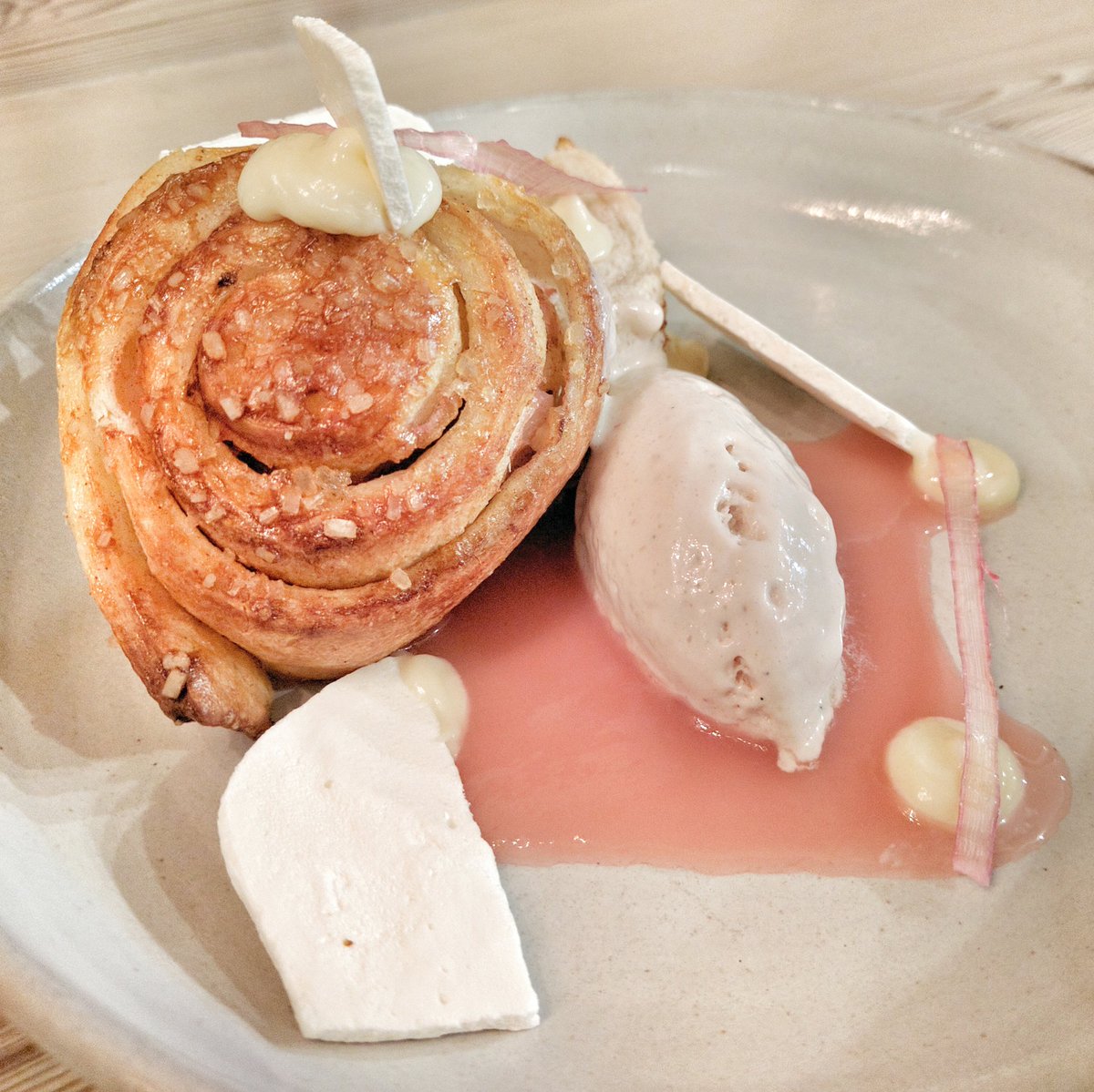 Rhubarb Cinnamon buns at Thoroughbred Food and Drink in Toronto, Ontario