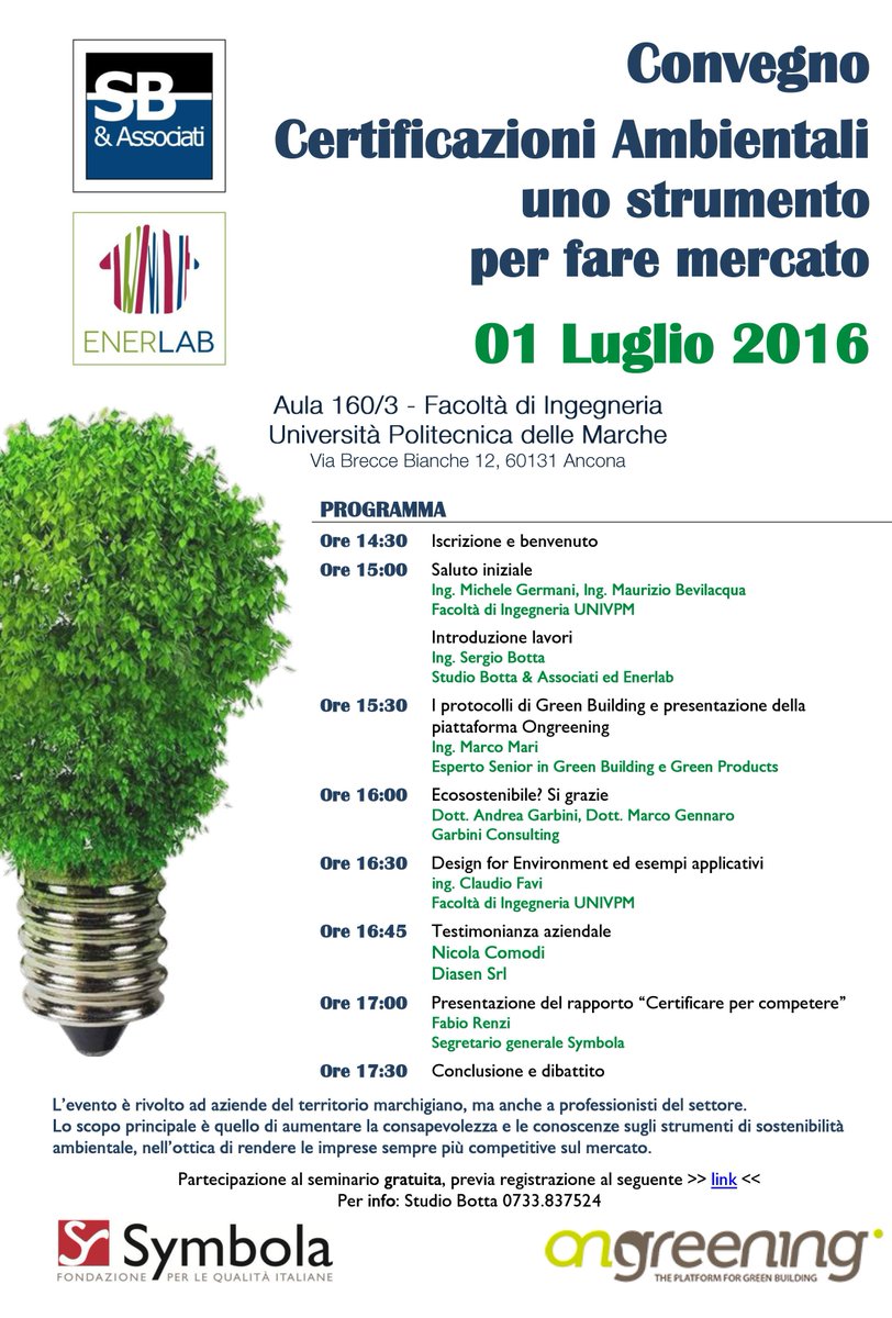 StudioBottaAss's tweet photo. 01.07.16 | Seminario Certificazioni Ambientali
#studiobottaeassociati #enerlab
Iscrizioni https://t.co/O185Paz7q4 https://t.co/elacgedIMc