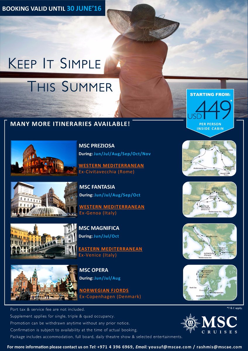 MSCGCC's tweet image. Keep It Simple this Summer Valid till 30 June 2016. For more details please contact us on yousuf@mscae.com