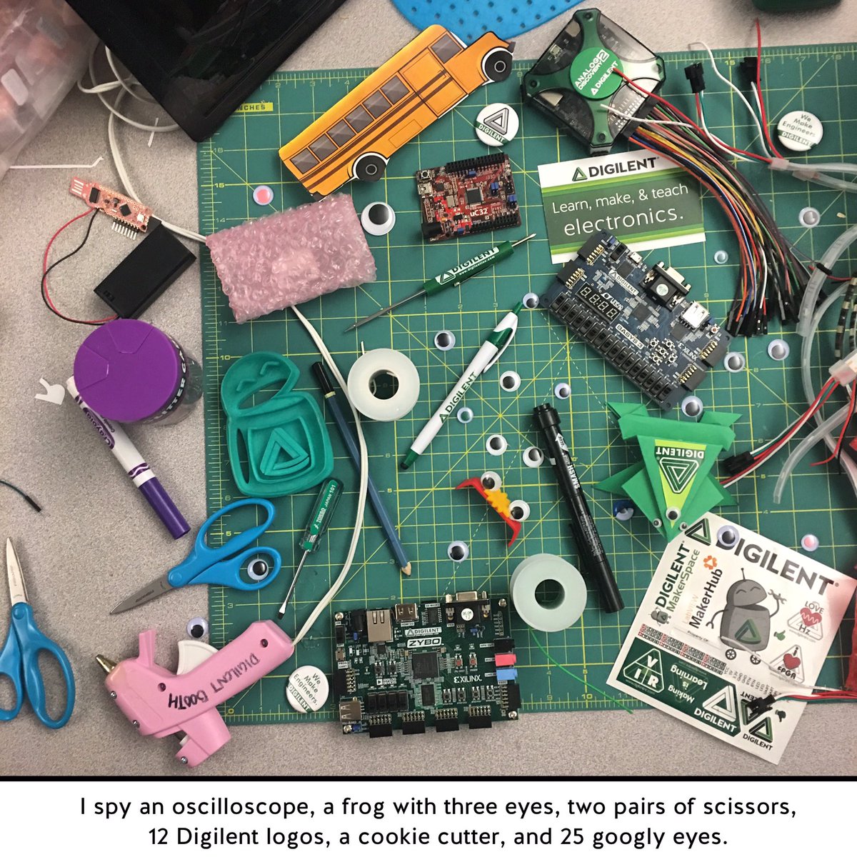 DigilentInc's tweet image. I Spy #DigilentInc edition. Can you find them all? #WednesdayWisdom #Makerspace