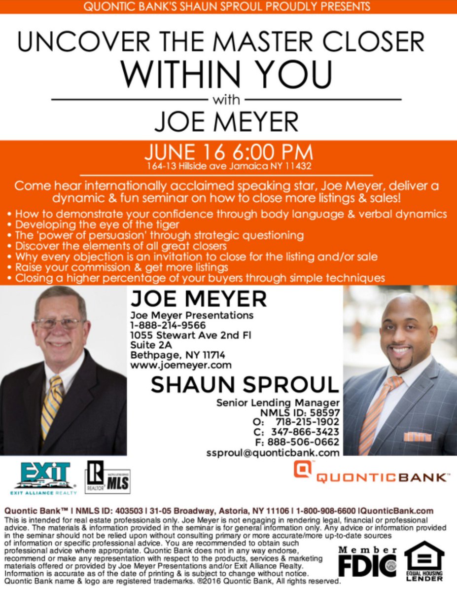 ExitAlliance's tweet photo. Come Hear Internationally Acclaimed Speaking Star, Joe Meyer, deliver a Dynamic &amp; Fun Seminar @6pm https://t.co/r0sWgI1TtZ