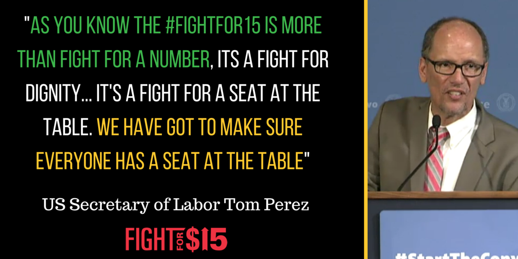 CAFastFoodUnion's tweet photo. "The #FightFor15 is more than just a fight for a number" - @LaborSec #WorkerVoice #StartTheConvo https://t.co/YAd8xodVH1