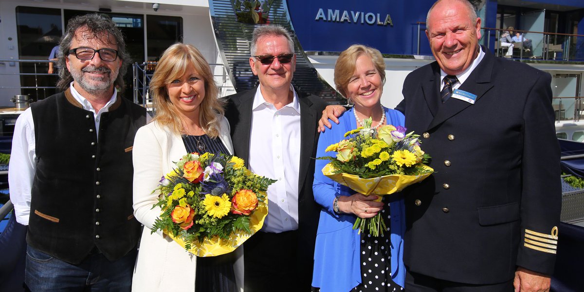 AmaWaterways's tweet photo. So excited to christen #AmaViola &amp; #AmaStella this week! Thank you Godmother @JackieFriedman for blessing AmaViola! https://t.co/Jh3NaLqfDK