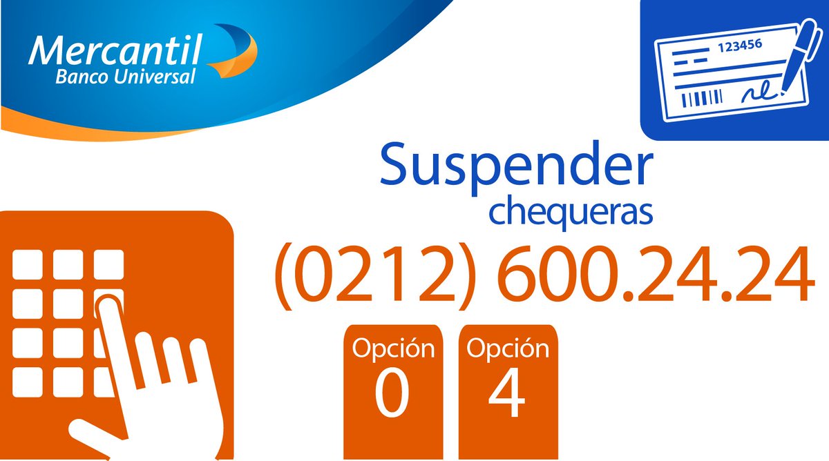 MercantilBanco's tweet photo. #ClientesMercantil Conozca cómo suspender sus #Chequeras por robo o pérdida https://t.co/lduSQKu3ES