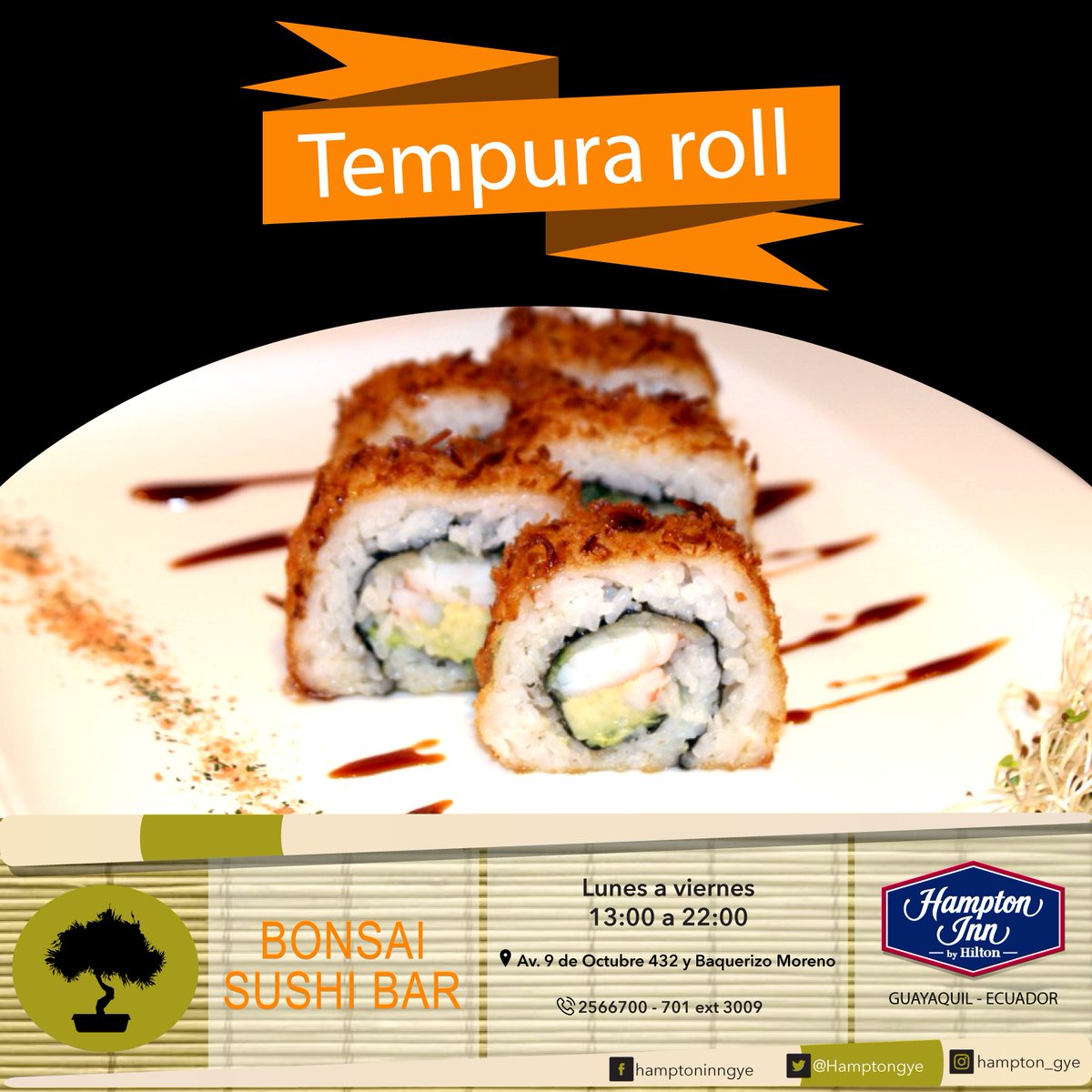 HamptonGye's tweet photo. Te presentamos el #TempuraRoll. Solo en #BonsaiSushiBar. #Sushitime https://t.co/vUbOhqXxKX
