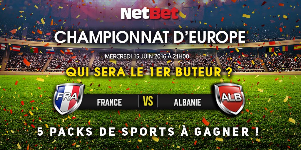 NetBet_FR's tweet photo. Qui sera le premier buteur de #FRAALB ?
5 packs de sport à gagner 😀
RT + Follow + le premier buteur ! https://t.co/bqe8q48EDw