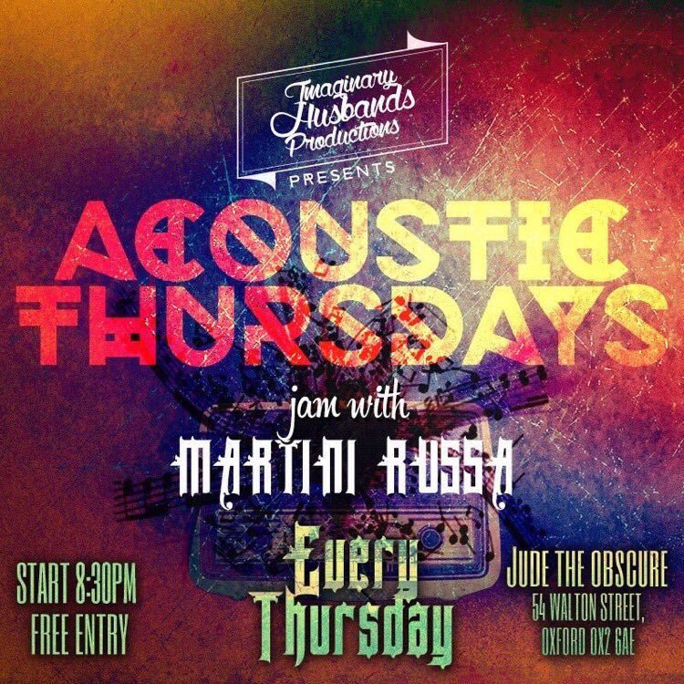 Don't miss #AcousticThursdays at <a href="/JtO6657/">Jude the Obscure</a> featuring <a href="/zonanacho/">Nigel P Brown</a>! It's going to be a great night of live music #Oxford