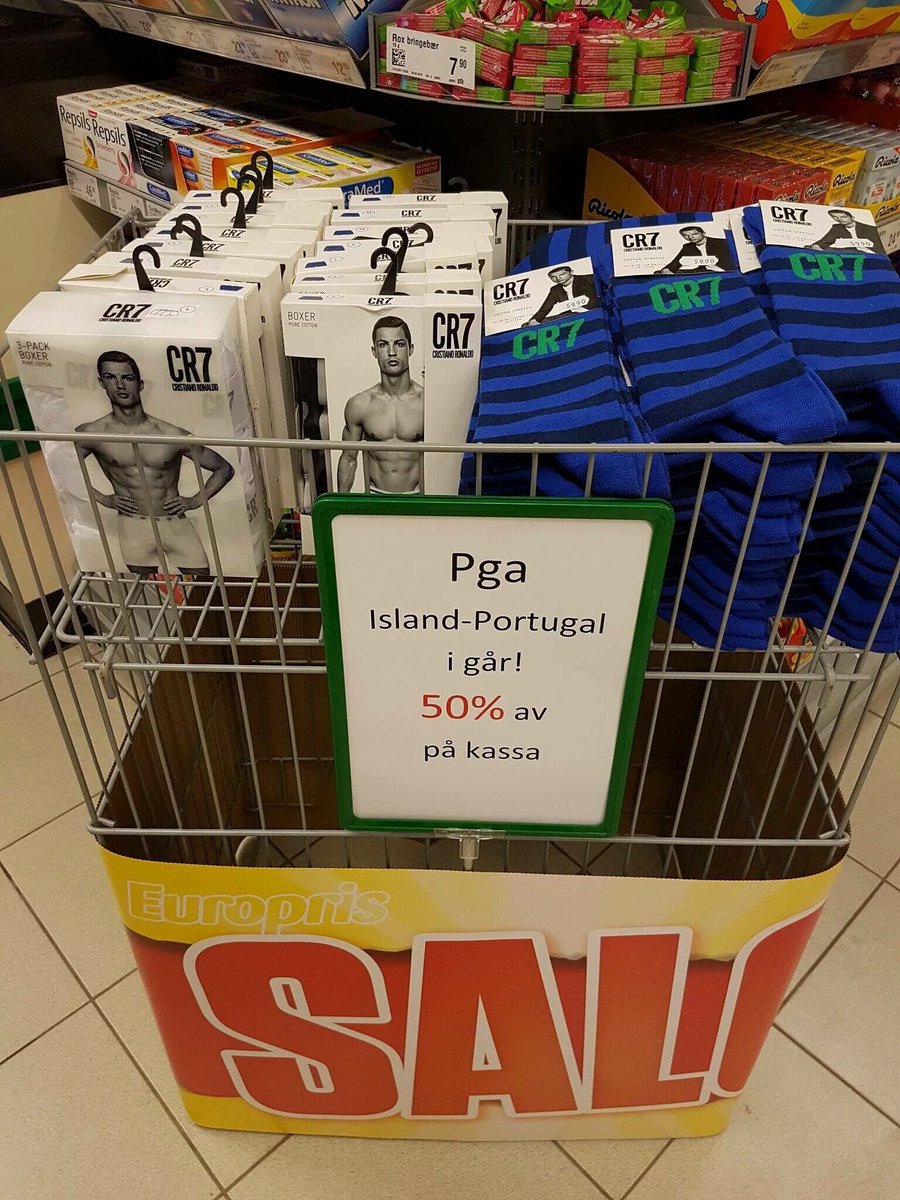 Price on Cristiano Ronaldo products in a Norwegian store set down 50% due to his display last night. (Via <a href="/gislibb/">Gísli Björn Bergmann</a>)