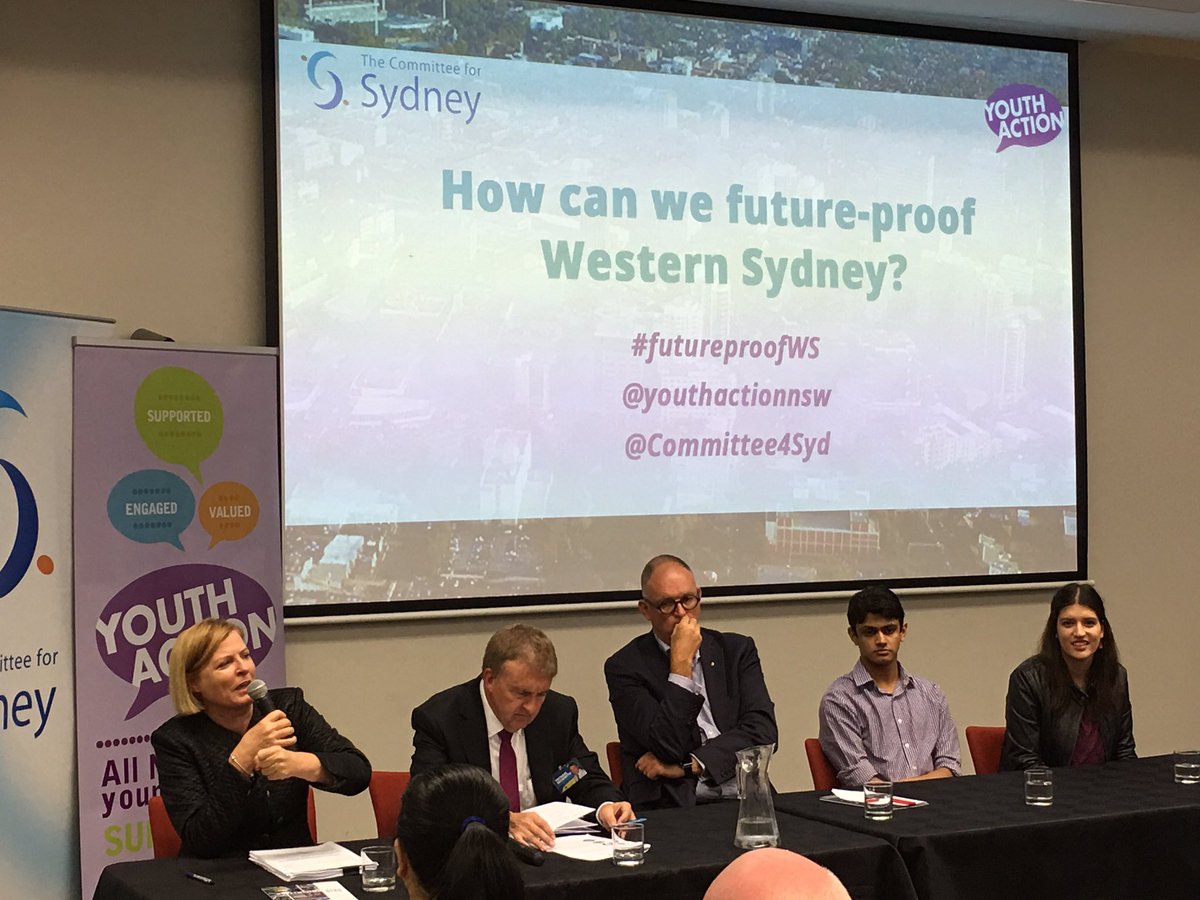Committee4Syd's tweet photo. @JulieOwensMP, Parra Lib candidate, our Chair Michael Rose, Khushaal and Nicole talk #futureproofWS @YouthActionNSW https://t.co/RZn1N0oqmZ