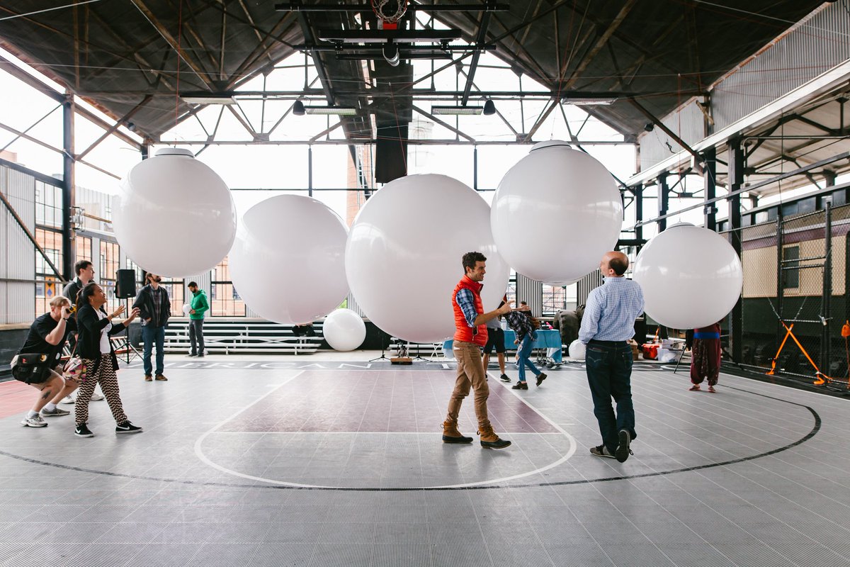 Moogfest's tweet photo. To play space, spheres in concert. 

@ideo Play Sound Installation at #Moogfest2016. https://t.co/frZZlCsTQf