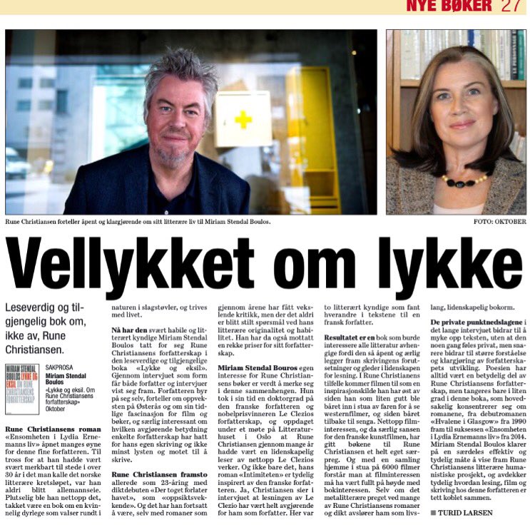 Dagsavisens anmeldelse av "Lykke og eksil". Hyggelig og inspirerende lesning.
dagsavisen.no/kultur/boker/v…