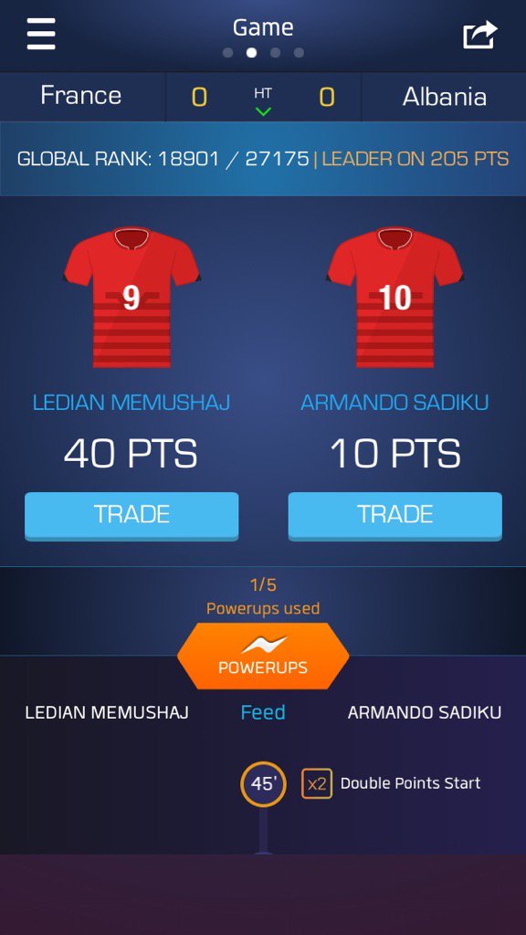 ulfvenmark99's tweet photo. Just used my Double Up on Armando Sadiku on @ultimatefanlive for #FRA vs #ALB https://t.co/Ok5P9QEVCU https://t.co/fgVB9yt7lN