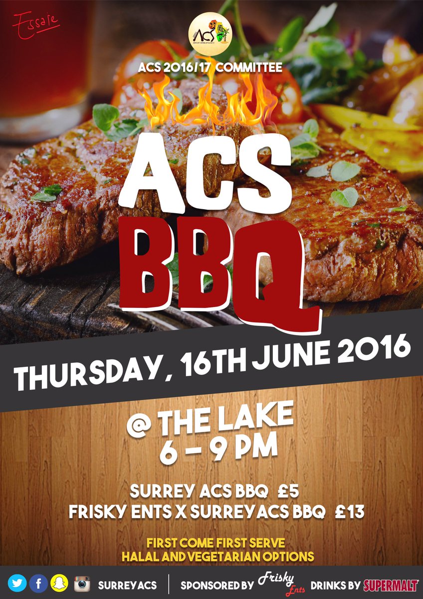 SurreyACS's tweet photo. Who's ready for some luxurious food tomorrow ? #Speng 🍔🍢🍗🍟 ACS X @PortRoyalLondon X @Supermalt X @FriskyEnts https://t.co/EbGxqRqE1B