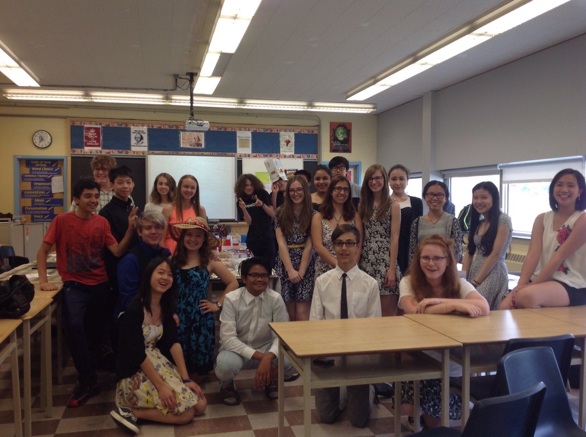 A jolly good time at our English tea party &amp; poetry slam. Proud of my grade 9s for organizing! #cucumbersandwiches