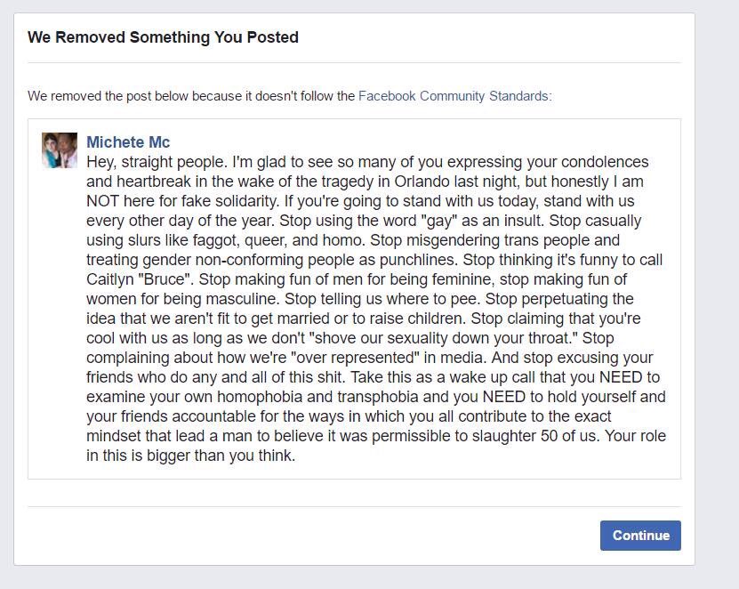 WitchyRoseh's tweet photo. @facebook #ORLANDO #SOLIDARITY #communitydoublestandards
#SHAME!
SHAME!
SHAME!!! https://t.co/n7kYTKGb6Y