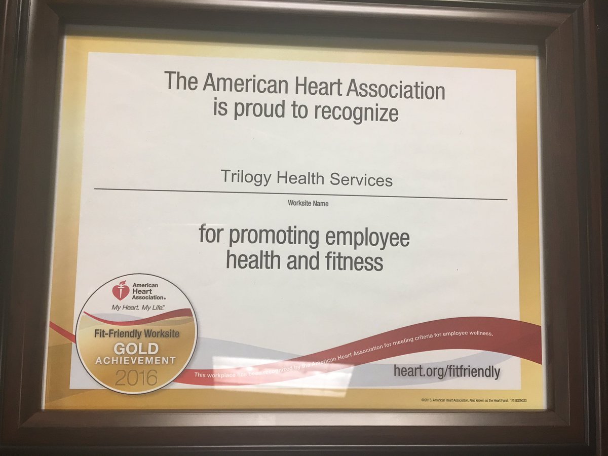 <a href="/TrilogyLiving/">Trilogy Health Svcs</a> accepted the 2016 <a href="/American_Heart/">American Heart Association</a> award for a Fit Friendly Worksite! #TrilogyStrong