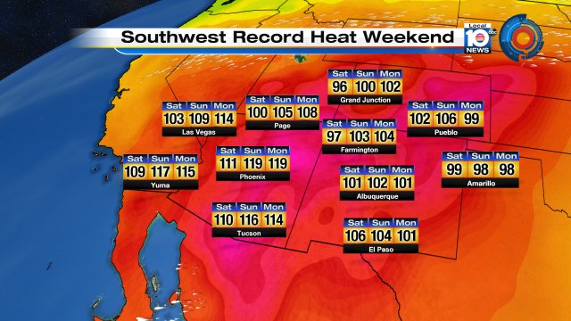 The southwest will sizzle this weekend with temps expected to top 110° in some areas, including Phoenix. https://t.co/5gLw7sBZjs