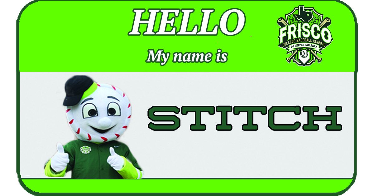 FriscoClassic's tweet photo. We'd like to introduce to you, "Stitch"! The new face of the Frisco College Baseball Classic! #BestOutsideOfOmaha https://t.co/yYx8mW7SlK