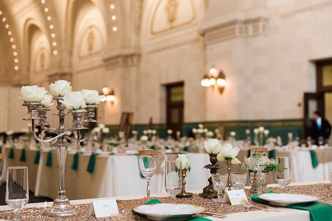 Family style seating in our historic Pioneer Square venue Great Hall at Union Station. Photo credit to <a href="/Alantephoto/">Alante Photography</a>