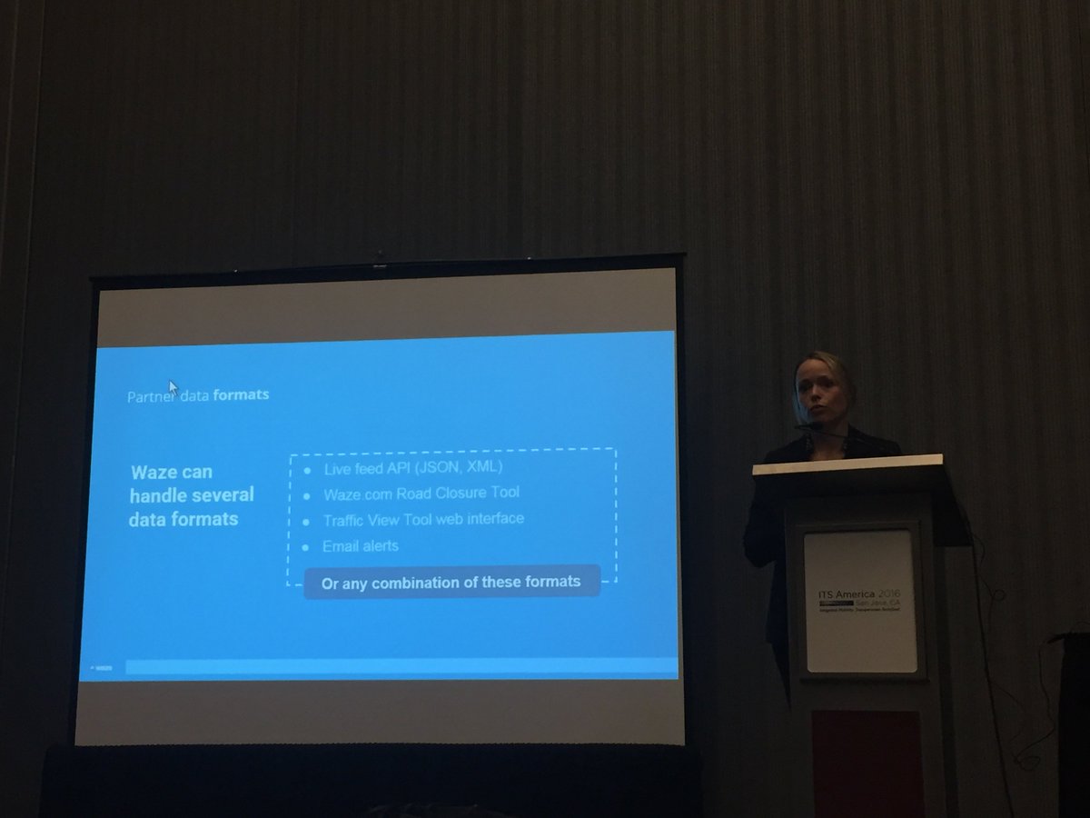CTGatekeeper's tweet photo. Paige Fitzgerald w/ @waze - great update on @waze &amp; @CaltransHQ partnership at @ITS_America. #innovation https://t.co/OEHBU39vrt