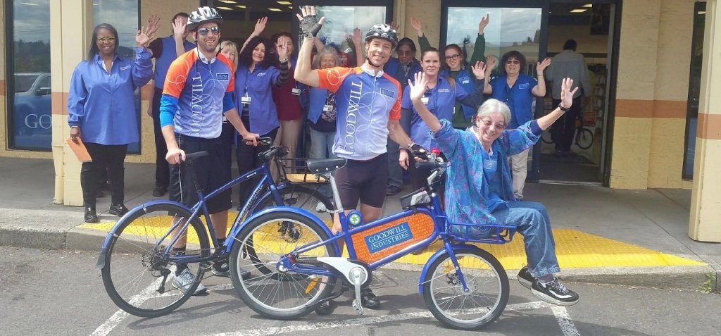 meetgoodwill's tweet photo. Team Goodwill #goodtoride picks up a passenger at our Oak Grove store. Woodstock Goodwill next #PDX @dudeitsICE https://t.co/6LooIbR0Vv