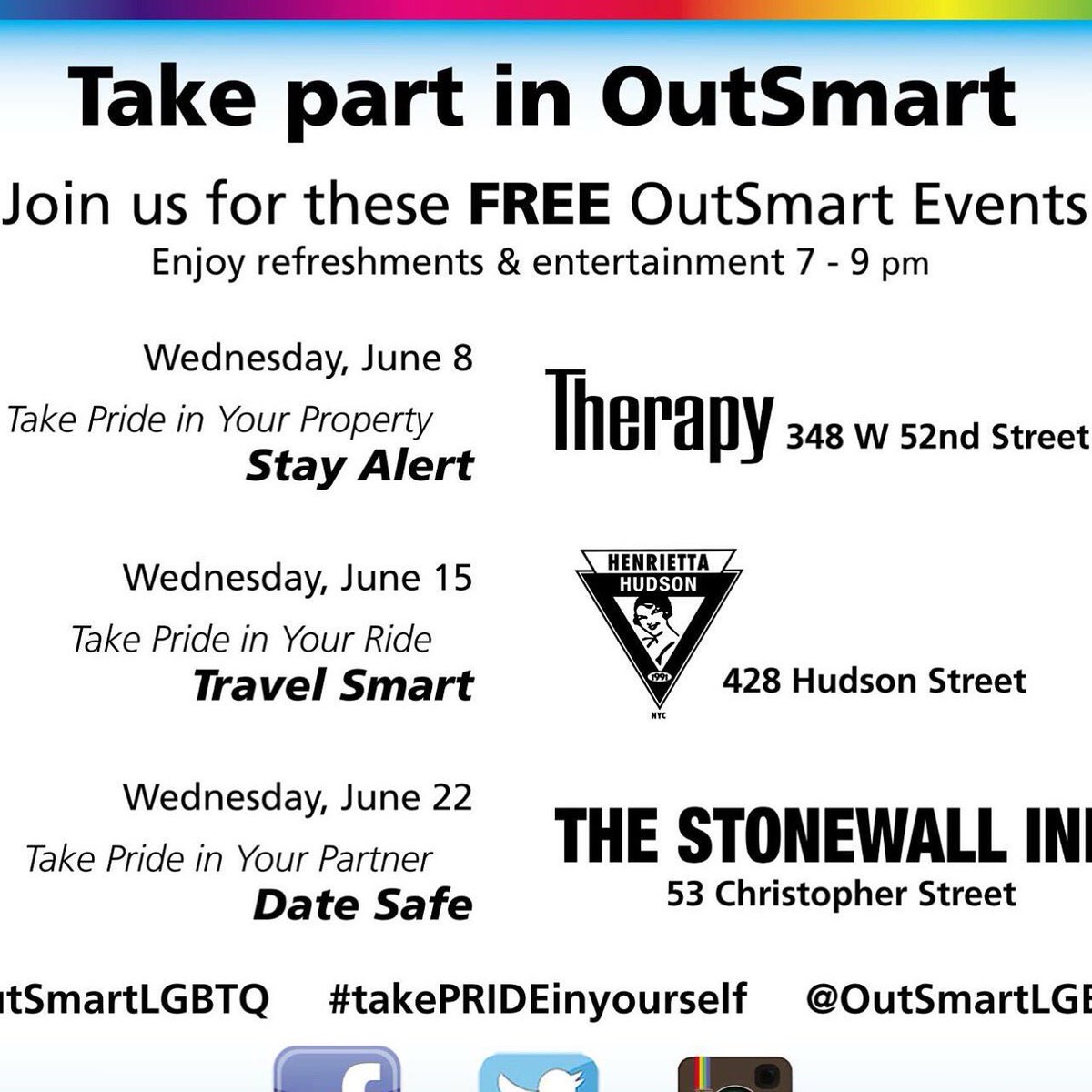 OutSmartLGBTQ's tweet photo. Henrietta Hudson's 7-9p Travel Smart #outsmartlgbtq #lgbtq #nyc #pride #gay #NYCPride #safety #travel https://t.co/UnuJxso2H6