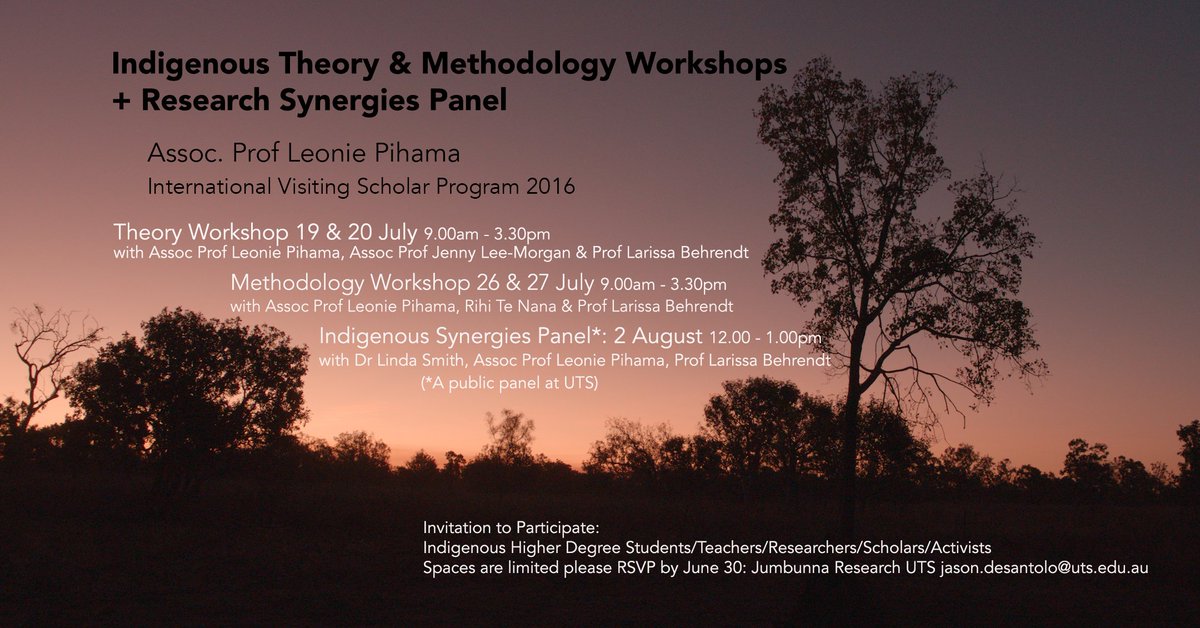 Jumbunna_Inst's tweet photo. Invitation to Indigenous HDR's #IndigenousTheory #IndigenousMethodogy wshops & panels @kaupapamaori #IndigenousX https://t.co/0AMOf5gMrm