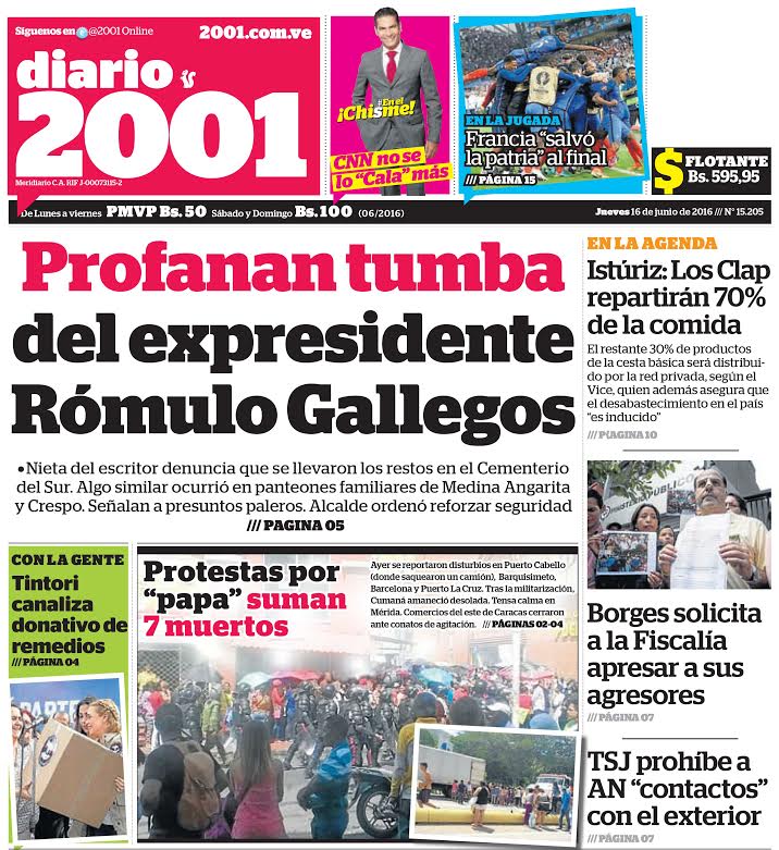 globovision's tweet photo. #Titulares Diario 2001: Profanan tumba del expresamente Rómulo Gallegos https://t.co/irWjb9lcZX https://t.co/MmVMttYJQF
