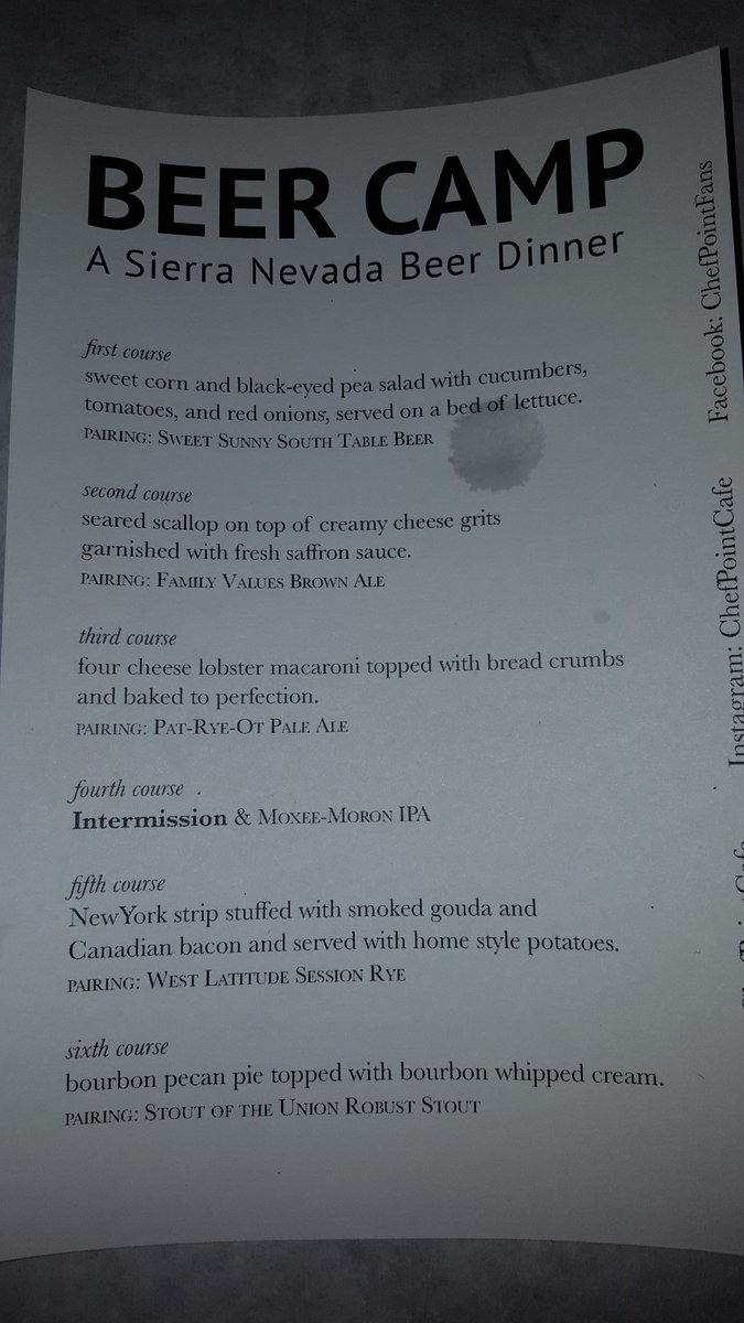snbduke's tweet photo. #sierranevadabeer dinner @ #chefpoint @ChefPointCafe https://t.co/x6xk6OjLWh