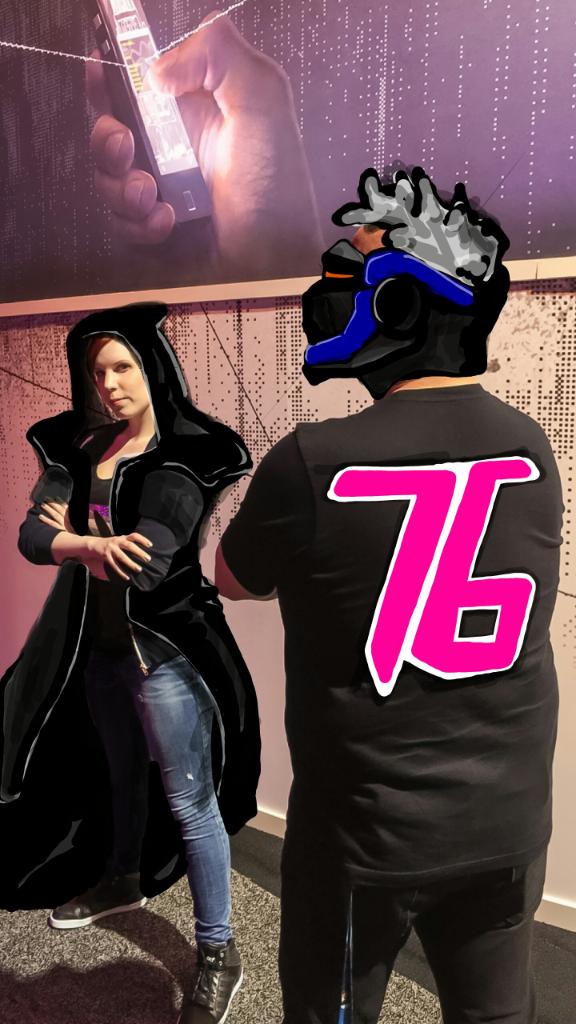 TMobile's tweet image. .@mplatco just gamified @askDes and @KaptKaboom! What&apos;cha think, @PlayOverwatch? #E32016 #DefenderOfData