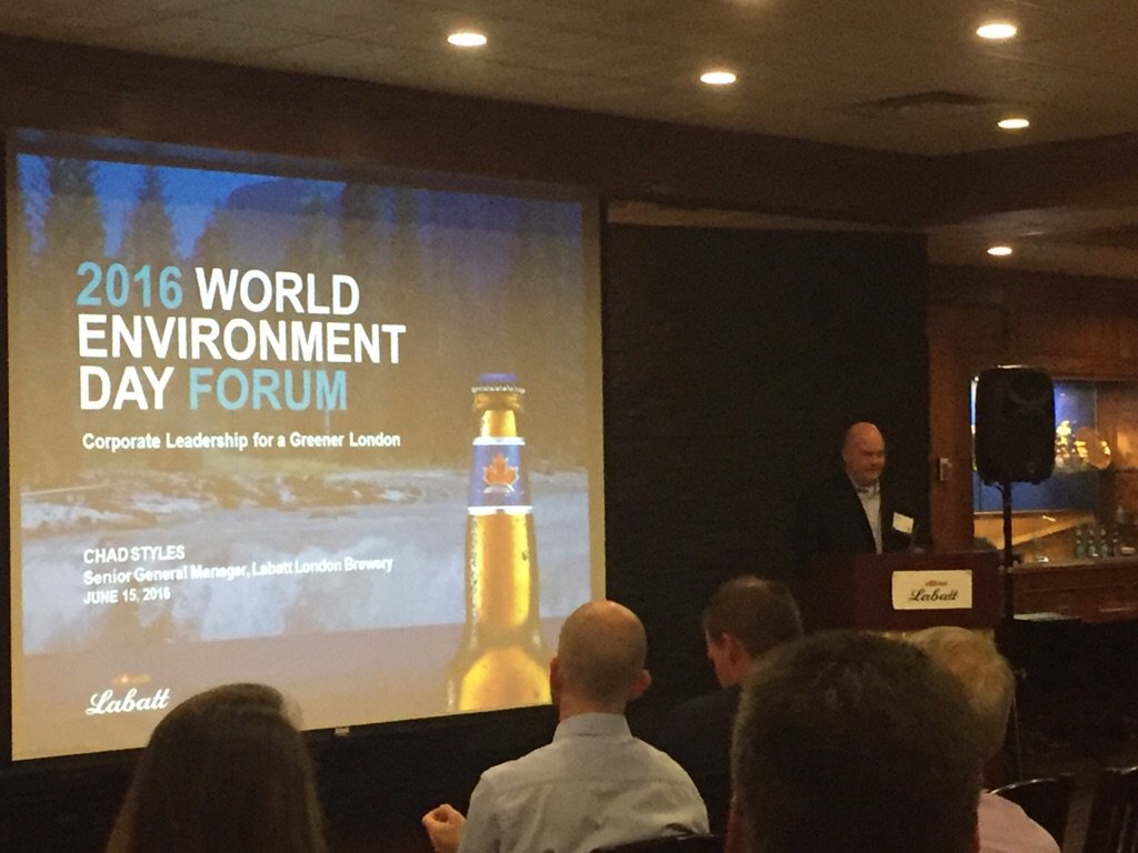 LondonSoup's tweet photo. Chad Styles, Senior GM w/ @Labatt #LdnOnt #EnviroForum - on the breweries enviro goals #Environmental Forum #GHG https://t.co/efkJql70U4