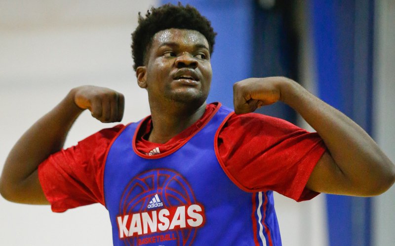 Udoka Azubuike dunks on former Jayhawk, flashes "point guard skills" at #kubball scrimmage. cjon.co/1Uwsm25