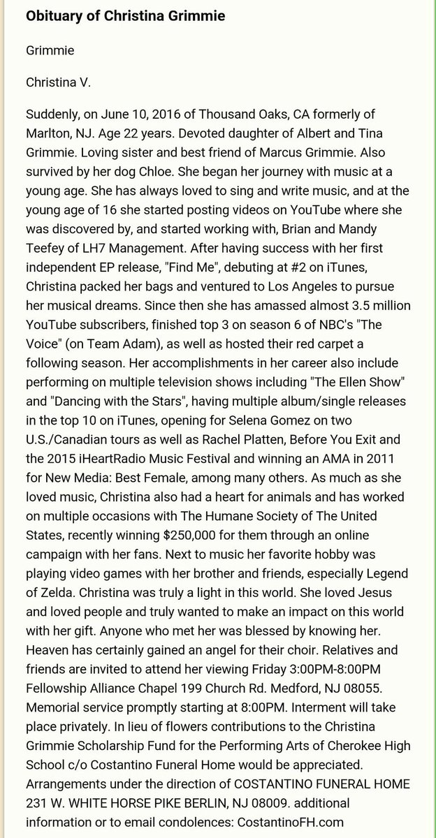CVGUpdates's tweet photo. Christina's obituary https://t.co/sM9a7697RI