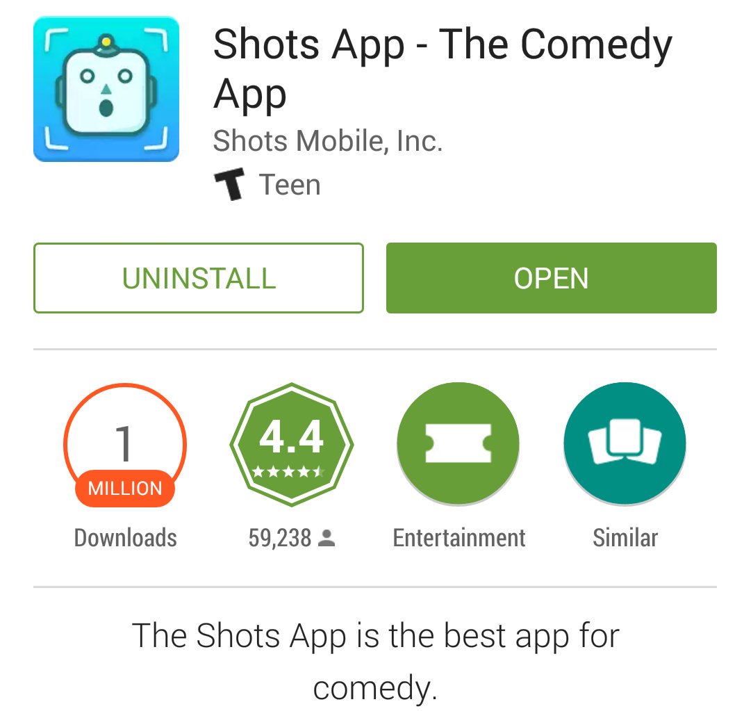 AlessandraOpp's tweet photo. CONGRATS @SHOTS TEAM! #ShotsComedyApp has 1 million downloads and 4.4 out of 5 stars! RETWEET if you downloaded! https://t.co/Di1zAIvvh2