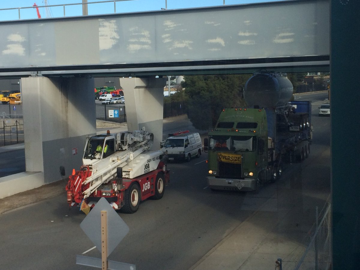 SlavinArchitect's tweet photo. Not one, not two, but three of these tanks were caught on the rail bridge in N. Freo today. Pressure testing anyone? https://t.co/melmFBAa9w