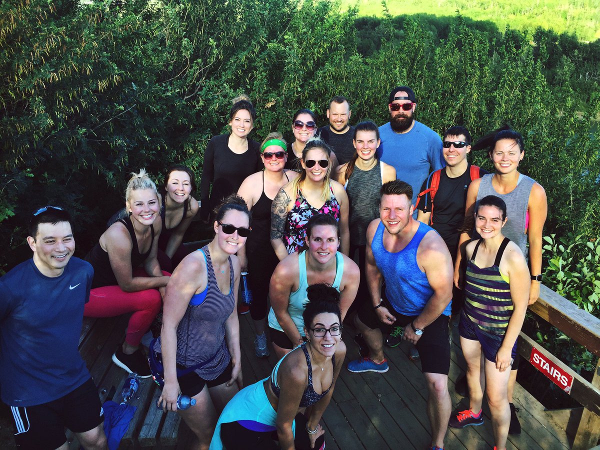 RedAppleUla's tweet photo. This happy bunch just wrapped up 106 sets of #stairs as a team #thesweatlifeyeg #yeg #stairs https://t.co/dMHPK1zdzq