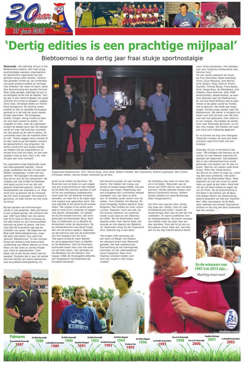 Biebtoernooi's tweet photo. Je kon er haast niet omheen, maar misschien leest u toch liever digitaal😉. Mooi artikel over 30 jaar #Biebtoernooi https://t.co/gEUMNOv2W9