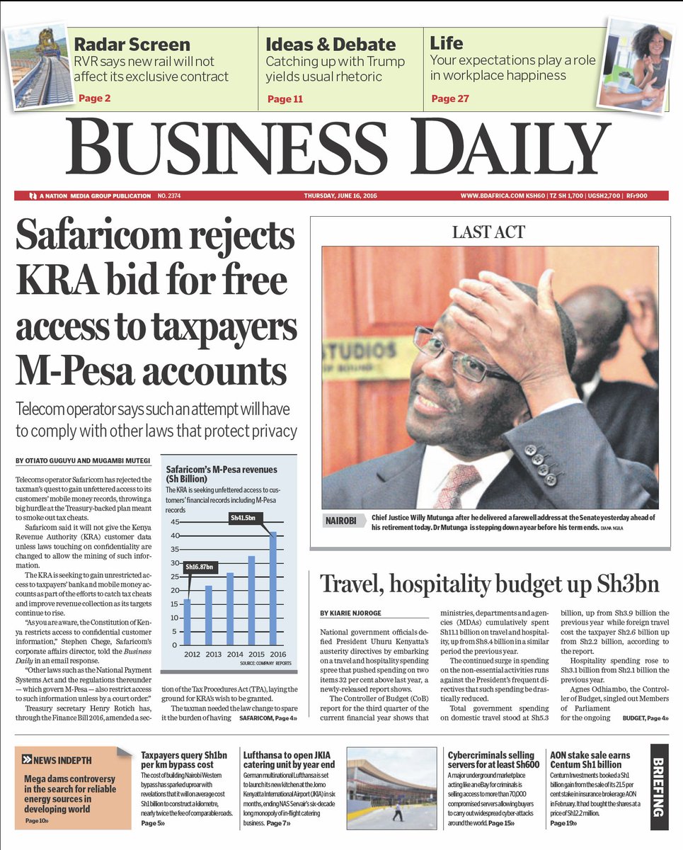 BD_Africa's tweet photo. Safaricom rejects KRA bid for free access to taxpayers M-Pesa accounts..read more stories at https://t.co/Lh5pUOlYHR https://t.co/Y6AyjF0yc9