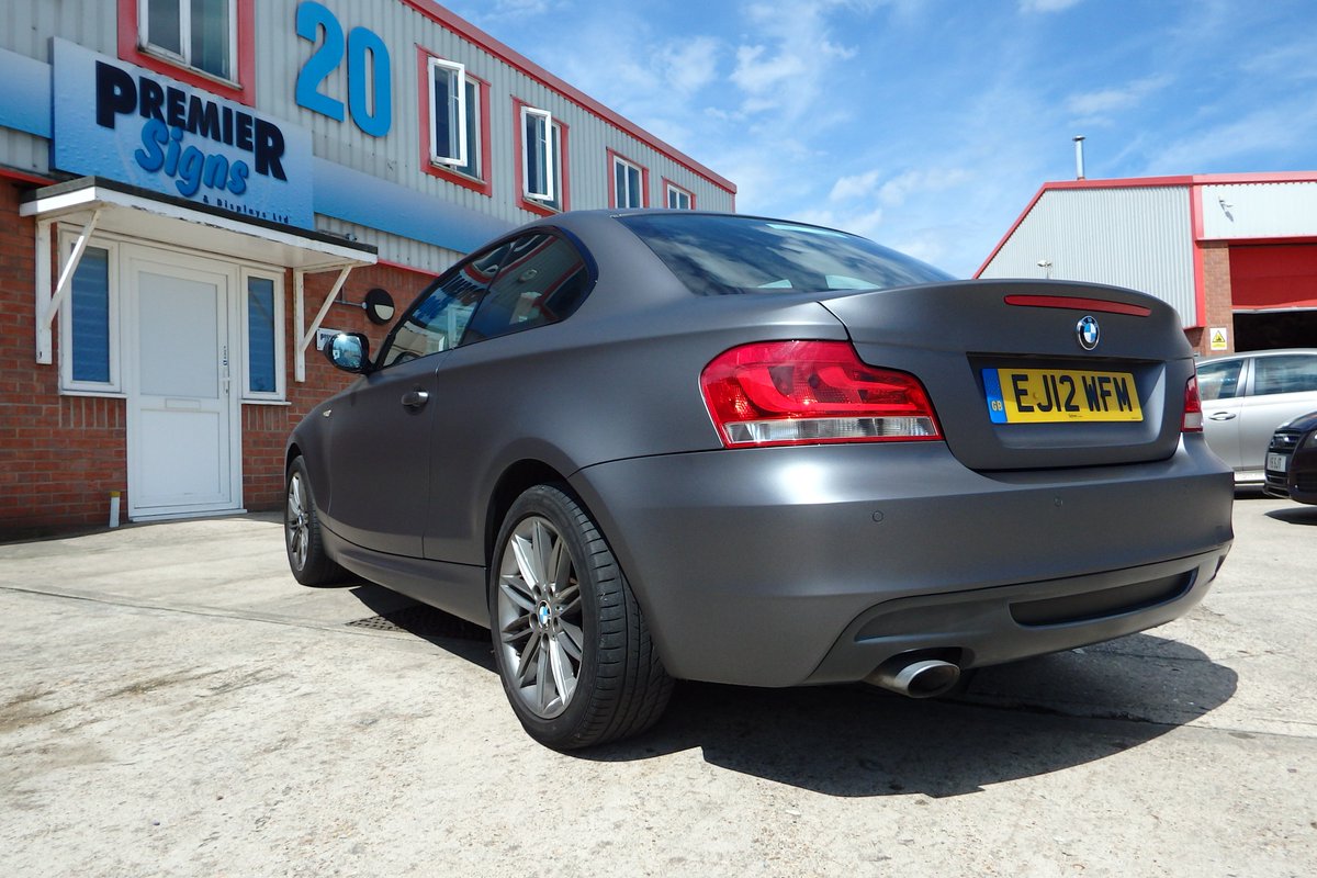 PremierSignsLtd's tweet photo. 3M matte grey full wrap to BMW 1 Series for @amcprestigecars #1080 @3MWrapsUK #premiersigns #premierwraps #carwrap https://t.co/QPKfmghSrI