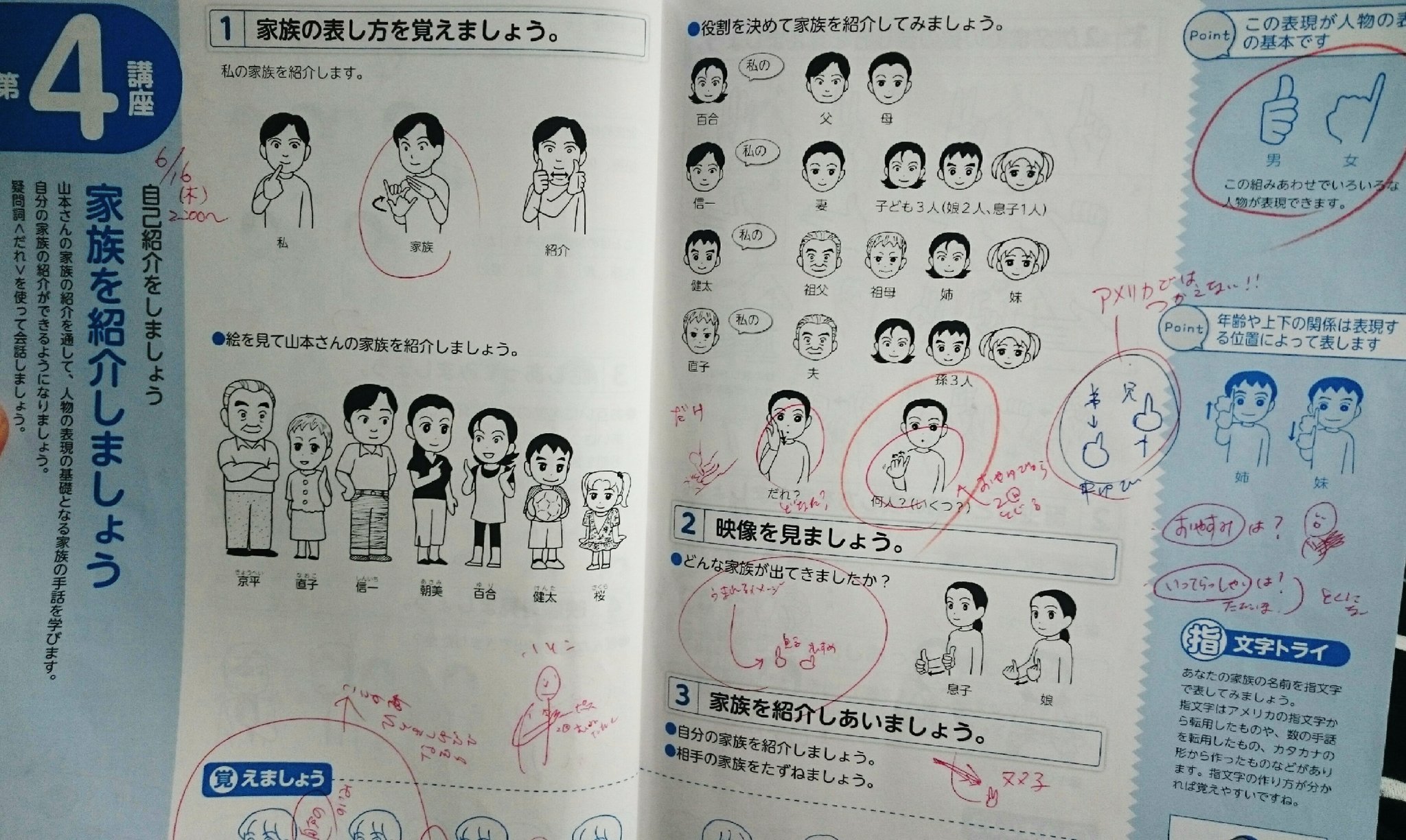 秋山もえ Twitterissa 本日の 手話講習会は 家族紹介の手話と 指文字の あ か さ行を 教えていただきました 二人組の 実践的なやりとりが 楽しい でも ビデオの 手話読み取りは 難しかった 少しずつ 手話単語を 増やすぞ