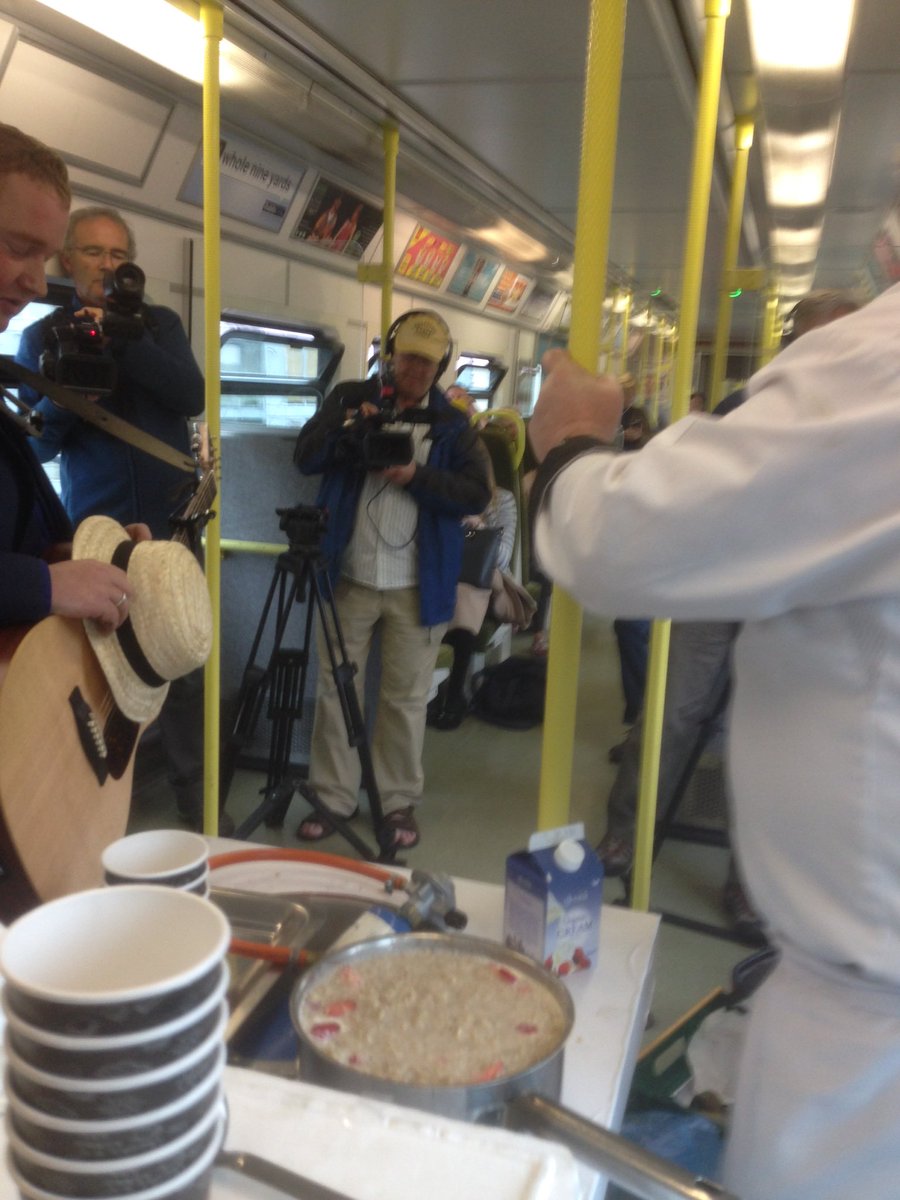 Surprise for DART commuters with music and porridge on the Ulysses Express! #Bloomsday