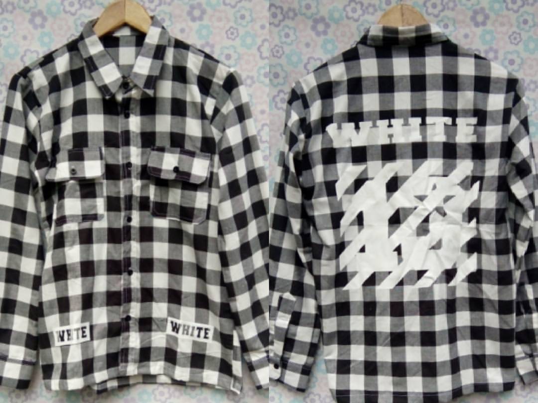 [Readystock] Kemeja White 13  120rb. Bahan Flanel. Aplikasi Sablon. Tersedia Size M,L,XL,XXL