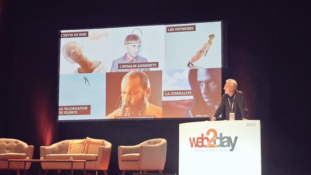 Tendances créatives 2016
➡envie de sens
➡humain augmenté
➡outsiders
➡silence
➡chaos
➡surréaliste
 #Web2Day #microw2d