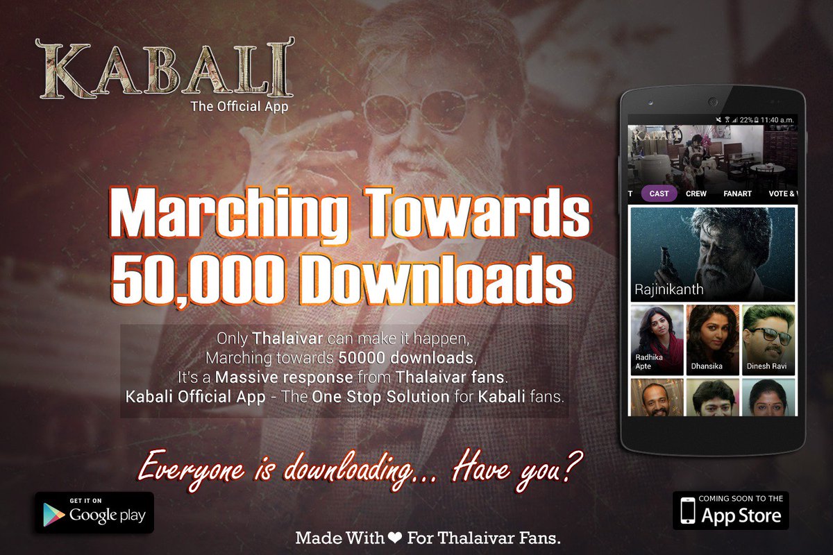 Kolly_Flick's tweet photo. #KabaliApp - Marching towards 50,000 downloads. @saidhanshika @beemji @Actor_Kalai  https://t.co/rN0KvLvxMM