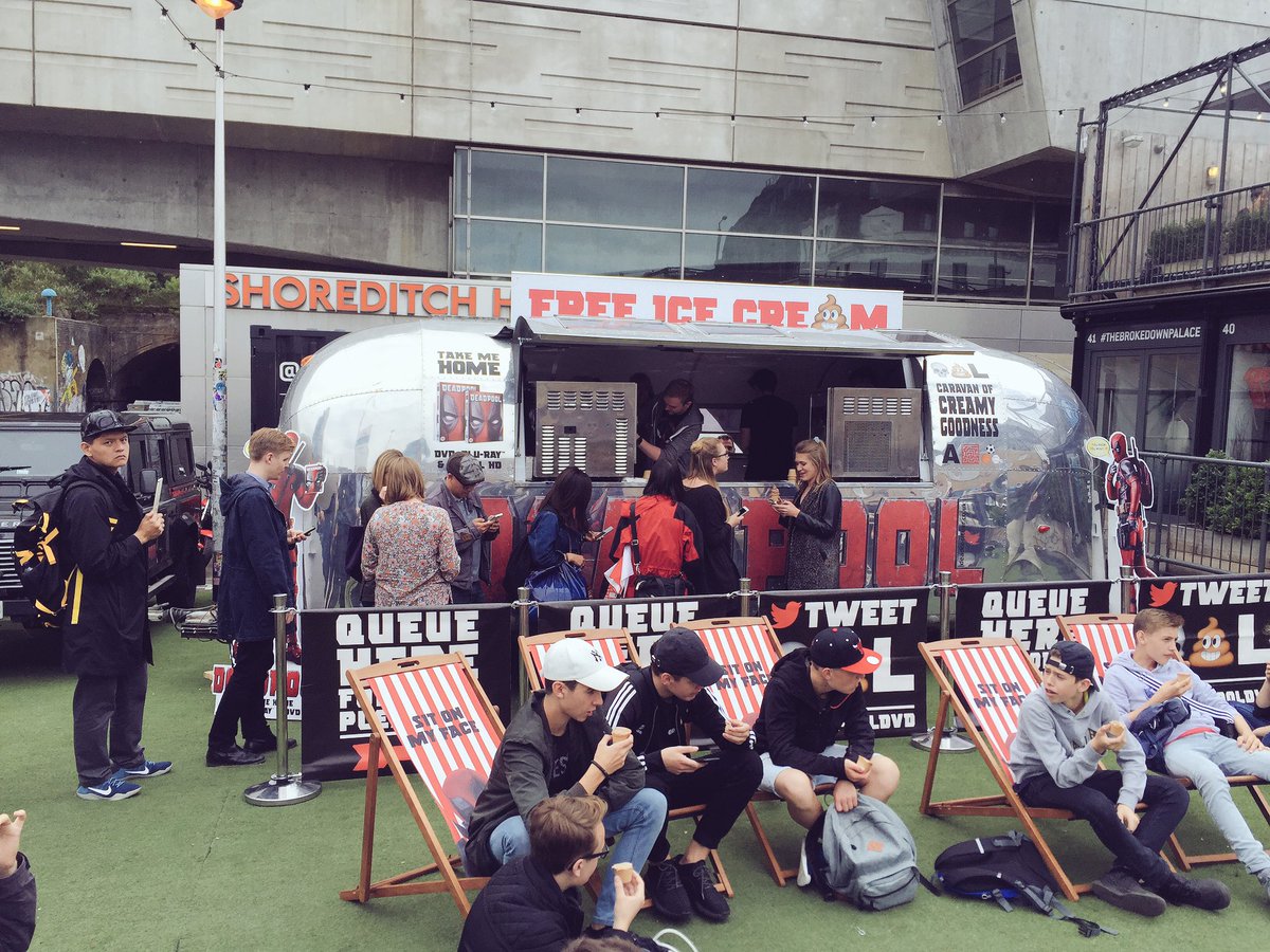 Getcha free DEADPOO-L ice cream down at <a href="/boxpark/">BOXPARK</a> today 💩 #DEADPOOL #icecreamlady #EastLondon #foundmycalling