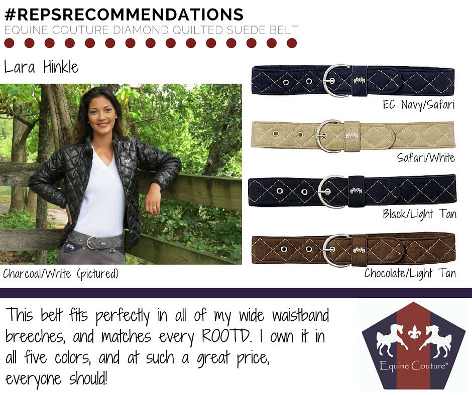 EquineCouture's tweet photo. Sales rep Lara Hinkle recommends the Diamond Quilted Suede Belt! Shop: https://t.co/2JcPi2IxxC #RepsRecommendations https://t.co/D3QOsA9azM