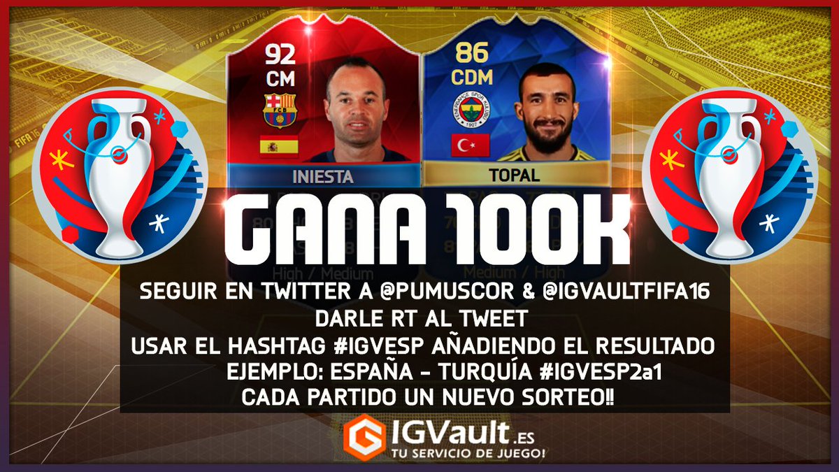 Pumuscor's tweet photo. SORTEO ‼
🔄 RT + Seguirme @Pumuscor
- Sigue a @IGVaultFIFA16
- Usa el HT #IGVESP añadiendo el resultado ESP - TUR https://t.co/z09QCli8nZ