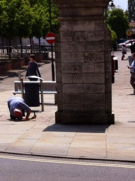This man,so grateful that he could do all his shopping in #Langport, is taking a selfie while kissing the ground.Or?